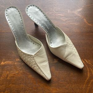BCBGirls Mule Kitten Heel Ivory Shoes, Size 10